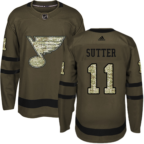Adidas Blues #11 Brian Sutter Green Salute to Service Stitched NHL Jersey